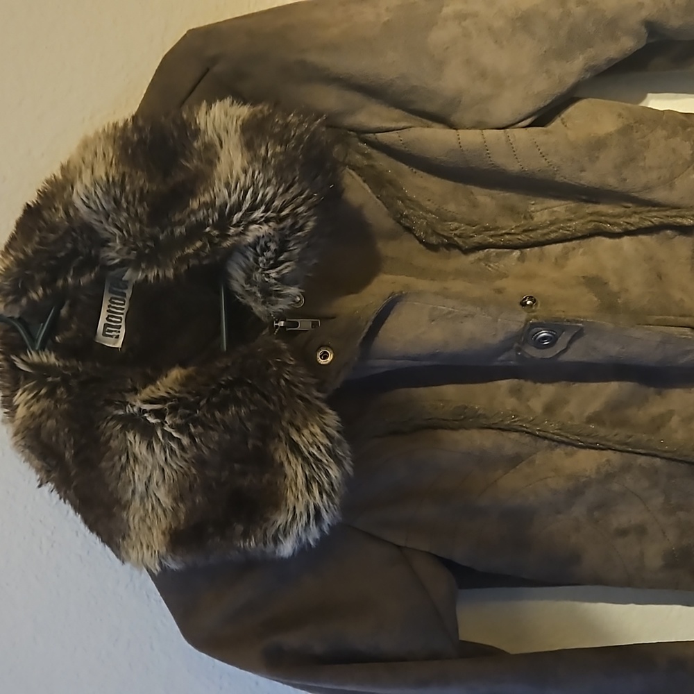 Monoreno fur amd suede long jacket